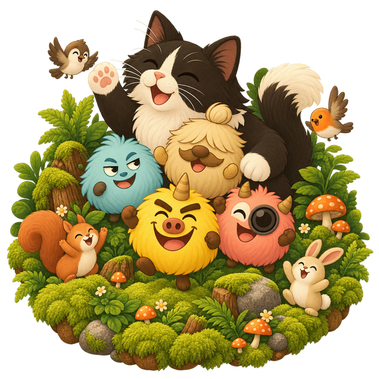 The friends exploring Fuzzy Forest