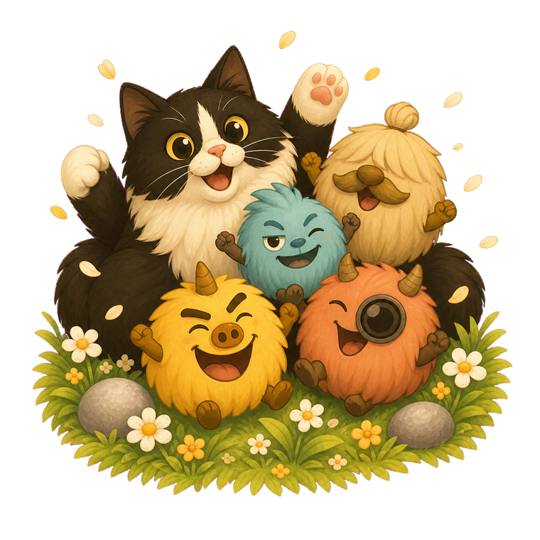 Snuffy and the Hairball Friends celebrating in Hairball Hills