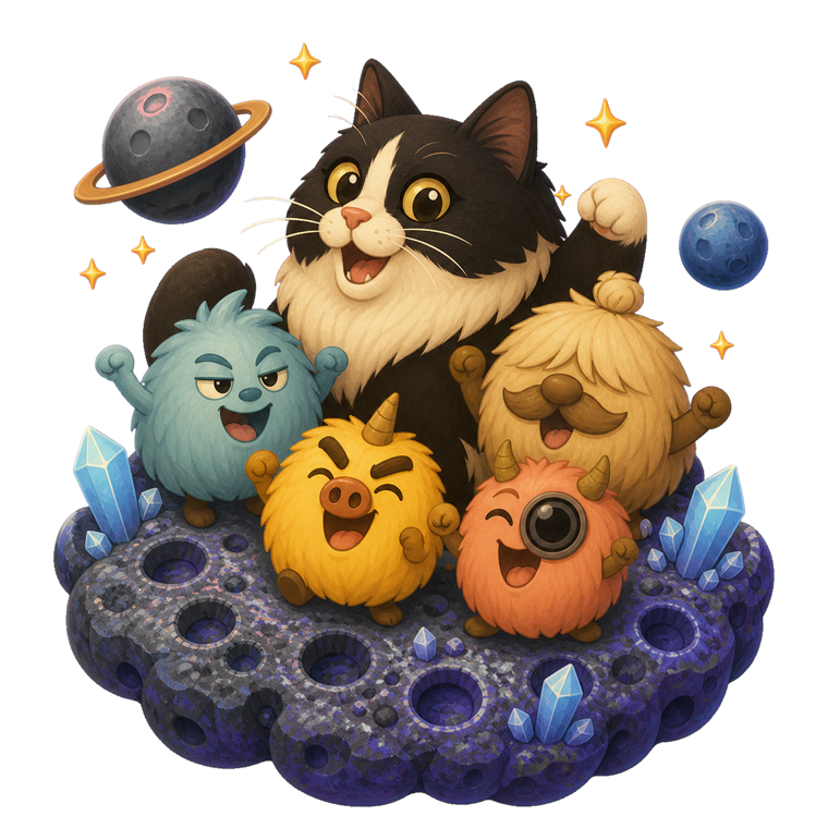 The friends exploring Hairball Space
