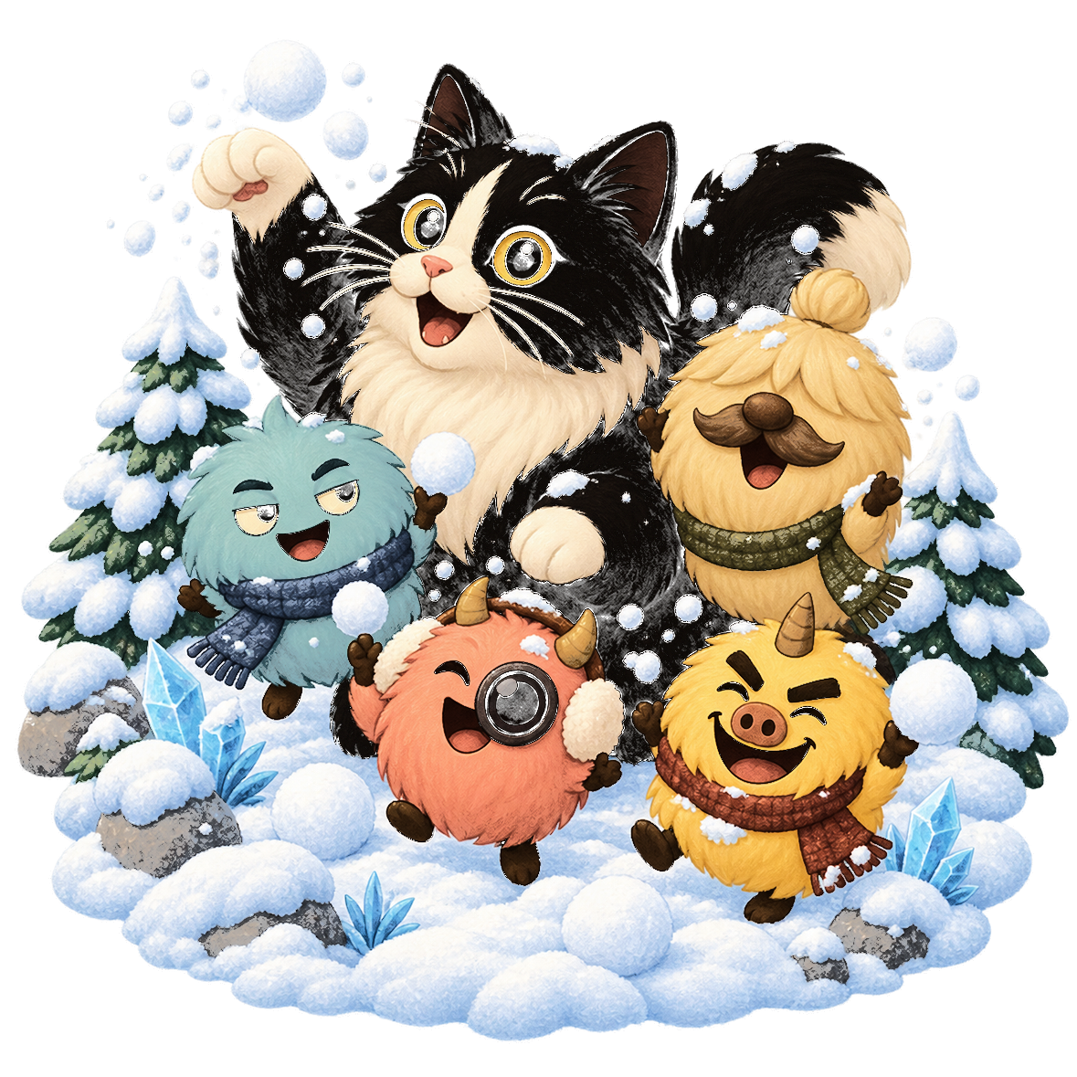 The friends playing in Snowy Peaks